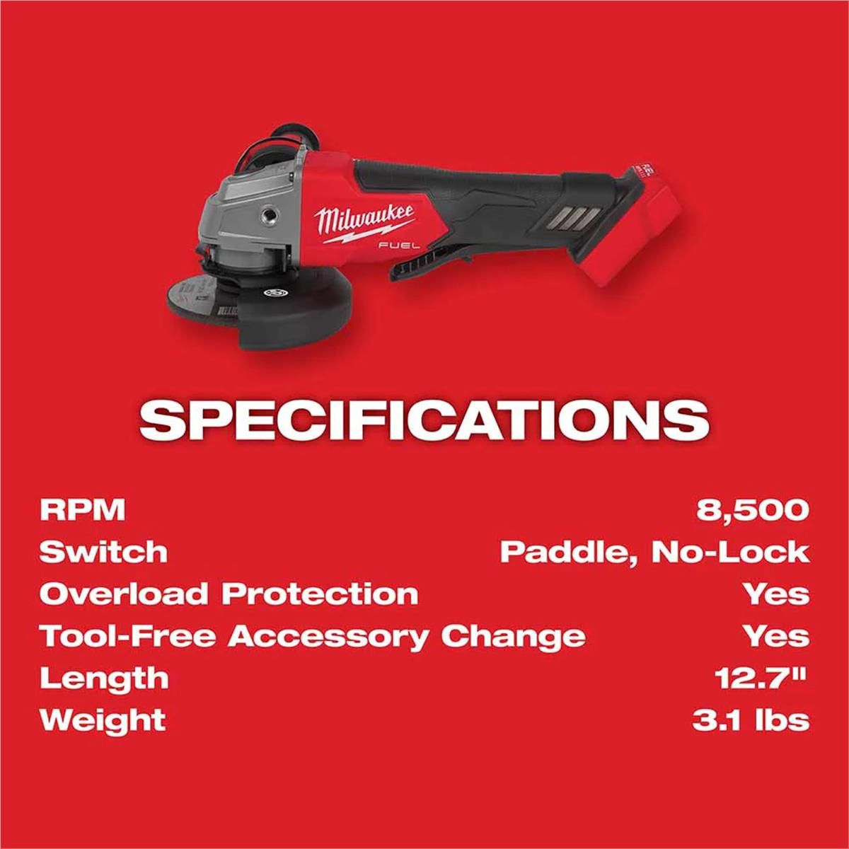 Milwaukee Tool M18 FUEL 4-1/2" / 5" Braking Grinder Paddle Switch, No-Lock