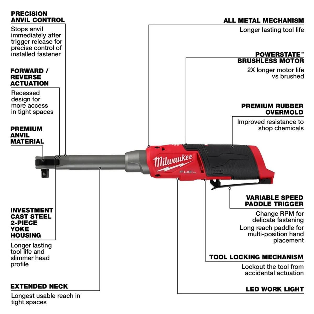 Milwaukee Tool M12 FUEL 3/8" Extended Reach High Speed Ratchet